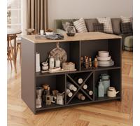Kitchen Island With Storage, 127 Freestanding Unit With Open Shelving And Wine Rack, Modern Dining Island (Oak-Anthracite, Monet)