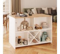 Kitchen Island With Storage, 127 Freestanding Unit With Open Shelving And Wine Rack, Modern Dining Island (Oak-White, Monet)