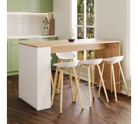Kitchen Island With Storage, 160Cm Wooden Bar Table With Double Door Cabinet For Kitchen & Living Space (Oak-White, Edgar)