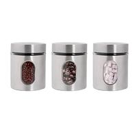 Kitchen Jar Stainless Steel Set, 3PCS Canisters with Safety Lid & Viewing Window Stainless Steel Food Container Multi-Purpose Food Storage Tank for Sugar, Tea, Coffee, Dried Fruit (Silver)