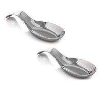 Kitchen Kemistry Stainless Steel Spoon Rest Big with Long Handle for Kitchen Counter Cooking Utensils Rest, Holding Messy Spatula & Ladle, Holder for Stove Top, Dishwasher Safe - Pack of 2