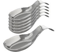 Kitchen Kemistry Stainless Steel Spoon Rest Big with Long Handle for Kitchen Counter Cooking Utensils Rest, Holding Messy Spatula & Ladle, Holder for Stove Top, Dishwasher Safe - Pack of 6
