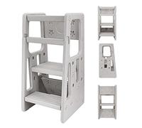 Kitchen Kids Step Stool with Adjustable Height Standing Platform and Safety Rail, Standing Stool for Toddlers Children Kitchen Counter Learning with 3 Adjustable Heights Grey