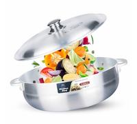 Kitchen King Caldero Dutch Oven with Silver Lid Aluminium Finish Casserole Dish with Lid Stock pot Handi Cooking Pots Soup and Stew Pot PFOA free with Handles Casserole Pot with lid (Silver Lid, 22cm)