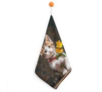 Kitchen Kitten Hugging A Flower Hand Towels with Hanging Loops, Highly Absorbent & Quick Drying Towels for Kitchen Bathroom, Microfiber Cleaning Cloth, Dish Towel, Tea Towel Decorative, Dish Rag(12x12
