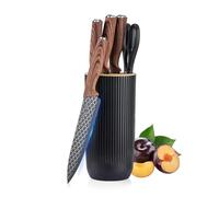 Kitchen Knife Block Set, 6-Piece Black Professional Kitchen Knife Set for Chef, Super Sharp Knife Set with Universal Knife Block, Stainless Steel Kitchen Knife Block Set, Ergonomical Design (Black)