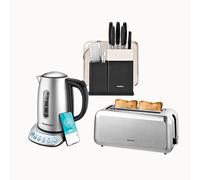 Kitchen Knife Set, 4-Slice Toaster & Smart Kettle Bundle - Stainless Steel Cookware Set with Voice Control, Wide Slots & Knife Block - Home Kitchen Gift Set