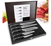 Kitchen Knife Set, 5 Pieces Professional Chef Knives Sets with Box, Stainless Steel Finish Blades Resembling Damascus Patterns, Includes Chef, Paring, Utility, Slicing, 2 Sankotu