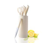 Kitchen Knife Set, 7 Pieces Stainless Steel Knife Block Set with Sharp Blade, Professional Chef Knife Set with Ergonomic Handles, Cooking Set for Slicing, Dicing, Cutting (Beige)