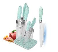 Kitchen Knife Set, AVEKI 6-Pieces Stainless Steel Cooking Knife Set with Acrylic Stand, Ultra Sharp Marble Cracks Chef Knives Set with Ergonomic Handle, Cooking Knives Suitable for Home (Green)