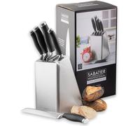 Kitchen Knife Set with Block - Sabatier Professional 5 Piece Razor-Sharp Stainless Steel Knives. Strong Chrome-Molybdenum Cutting Blades, Soft-Grip Handles, Sleek Stainless Block, 25 Year Guarantee