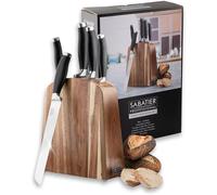 Kitchen Knife Set with Block - Sabatier Professional 5 Piece Razor-Sharp Stainless Steel Knives. Strong Chrome-Molybdenum Cutting Blades, Soft-Grip Handles, Acacia Wood Block, 25 Year Guarantee