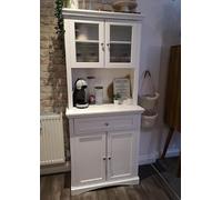 Kitchen Larder Unit with Glass Cupboard Doors - Large Storage Free Standing Pantry Cabinet in Country Farmhouse Style - Ideal for Laundry Room or Sideboard