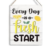 Kitchen Lemon Decor Every Day Is A Fresh Start Wooden Hanging Sign Funny For Counter Pool Bar Wall Farmhouse Wood Home Office 8x10 Inches - Home Decor