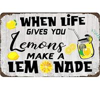 Kitchen Lemon Metal Signs When Life Gives You Lemons Make A Lemonade Retro Poster Wall Art Tin Sign Funny Decorations For Farmhouse Home Kitchen Restaurants Living Rooms Rustic Dec