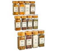 Kitchen Life 12 Piece Glass Spice Jars Set with Bamboo Lid - 120ml - Square & Dishwasher Safe - Includes 40 Labels - BPA Free
