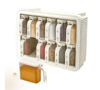 Kitchen Life 12 Spice Jars with Stand & Spoon - 300 ml airtight & BPA-free - Wall Mount without Drilling - With Labels & Writable Lids - Modern Design