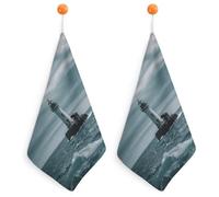 Kitchen Lighthouse Ocean Hand Towels with Hanging Loops, Highly Absorbent & Quick Drying Towels for Kitchen Bathroom, Microfiber Cleaning Cloth, Dish Towel, Tea Towel Decorative, Dish Rag(12x12)