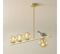 Kitchen Linear Pendant Lighting Over Island Amber Glass Mid Century Modern Linear Chandelier Birds Decor Antique Gold Industrial Hanging Lamp For Dining Room Kitchen Island Farmhouse