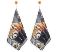 Kitchen Little Red Panda Hand Towels with Hanging Loops, Highly Absorbent & Quick Drying Towels for Kitchen Bathroom, Microfiber Cleaning Cloth, Dish Towel, Tea Towel Decorative, Dish Rag(12x12)