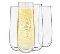 Kitchen Lux 10oz Stemless Champagne Flutes- Set of 4 Champagne Glasses - Elegant Highball Tumblers - Premium Clear Glass, Wine, Shots, Cocktails, Champagne, Mimosa for Parties - Dishwasher Safe