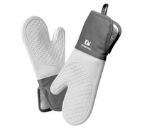 Kitchen Mama 2PCS UltraShield Silicone Oven Gloves Heat Resistant - Non-Slip, Stain-Resistant, Food-Grade Silicone Kitchen Gloves & Pot Holders for Baking, Grilling, Oven Mitts (Metal Grey)