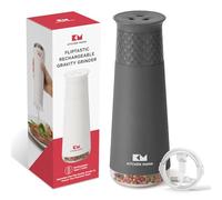 Kitchen Mama Rechargeable Gravity Salt and Pepper Grinder: Adjustable Coarseness, Refillable, Electric One-Hand Operated, Lightweight Spice Shaker Dispenser (Metal Gray)