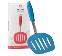 Kitchen Mama WALTZGRIP Platinum Silicone Pancake Spatula Turner: Heat-Resistant, Wide Slotted Tapered Head Stainless Steel Core. Durable, Dishwasher-Safe, Flipping Cooking Needs, Wok Use (Blue)