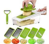 Kitchen Mandoline Vegetable Slicer, Multifunctional Vegetable Cutter Dicer Grater Onion Chopper Shreds, Carrot Julienne Potato Slicer for Veggie Fruits, Cheese Food Container, 5 Sharp Blades