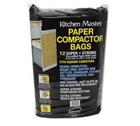 Kitchen Master Super Strong Compactor Bags (12 Pack) | Precuffed, Garbage Compactor Bags, Kitchen Liner, Paper Trash Bin Press, Kitchen Essential, Paper Garbage Press Liner