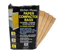 Kitchen Master Super Strong Compactor Bags (12 Pack) | Precuffed, Garbage Compactor Bags, Kitchen Liner, Paper Trash Bin Press, Kitchen Essential, Paper Garbage Press Liner