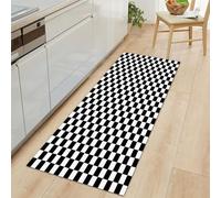Kitchen Mat Black And White Non-slip and Washable kitchen Rug 60x180cm, Checkerboard Geometry Vertigo Patterns Long Hallway Rug, Indoor Entry Rug, Absorbent Rug in Front of Sink