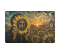 Kitchen Mat Crying Sunflower Washable Door Mat Absorbent Dirt Trapper Mat For Indoor Bathroom Entrance