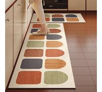Kitchen Mat，Kitchen Sink Floor Runner Rug Set - Boho Earth-Tone Base with Minimalist Color Block Geometric Design, Non-Slip Backing, Waterproof Soft Mats for Hallway & Laundry Room 40 * 60Cm