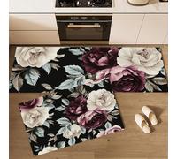 Kitchen Mat Sets Non slip Washable, Rose Leaves Retro And Elegant Kitchen Rugs Set of 2 Dark Red Kitchens Floor Mat for Home Decoration Office Standing Desk (40x60+40x120cm)