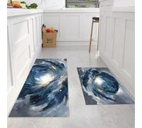 Kitchen Mat Sets Set of 2 Non slip Washable Rotate Brush Strokes Kitchen Rugs Runner Anti Fatigue Abstract Style Kitchen Floor Mat for Home Decoration Office Standing Desk,43x75cm+43x120cm Blue-Gray