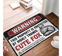 Kitchen Mat Warning This Property Is Protected By A Highly Trained Cute Fox, Door Matall Outdoor Plastic Non Slip Floor Floor Carpet(65X90CM)
