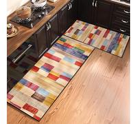 Kitchen Mat，Waterproof Oil-Proof Easy Wipe Kitchen Mat Set Of 2, Non-Slip Rubber Back Anti-Fatigue Runner Rug, Colorful Patchwork Geometric Farmhouse Floor Mats Vintage Abstract Home Decor Oil Pain