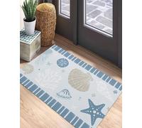 Kitchen Mats 40X60Cm, Oceans Shells Stars Jellyfish Nuts Blue Stripes Bathroom Mat Decorative Carpet For Kitchen Entryway Hallway