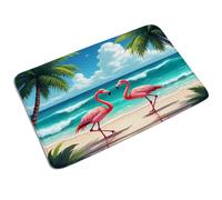 Kitchen Mats Flamingo Tropical Pink Bird Ocean Beach Palm Tree Coastal Hawaii, Heavy Duty Bath Mat Absorbent Rug Mats 40X60Cm For Hall Garden Office