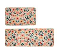Kitchen Mats for Floor 2 Piece,Waterproof Non Slip Kitchen Rugs and Mats Washable,Absorbent Neoprene Faux Linen Floral Runner Rug Set,Pioneer Woman Style Spring Farmhouse Decor for Indoor (Floral2)