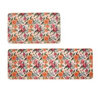 Kitchen Mats for Floor 2 Piece,Waterproof Non Slip Kitchen Rugs and Mats Washable,Absorbent Neoprene Faux Linen Floral Runner Rug Set,Pioneer Woman Style Spring Farmhouse Decor for Indoor (Floral4)