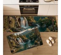 Kitchen Mats Sets, 2 Piece Forest Waterfall Non-slip Kitchen Floor Mat Stain-Resistant Realistic Photography Runner Rug Washable Standing Mats for Dining Room, Entryway, Office, 43x75cm+43x150cm