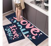 Kitchen Mats Sets, 2 Piece Grass Love Font Non-slip Kitchen Floor Mat Anti-Fatigue Stain-Resistant Clip Art Runner Rug Washable Standing Mats for Dining Room, Entryway, Office, 50x80cm+50x150cm