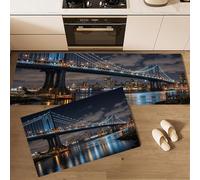 Kitchen Mats Sets, 2 Piece Manhattan Bridge, New York Non-slip Kitchen Floor Mat Stain-Resistant City Night View Runner Rug Washable Standing Mats for Dining Room, Entryway, Office, 40x60cm+40x120cm