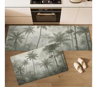 Kitchen Mats Sets, 2 Piece Misty Palm Tree Non-slip Kitchen Floor Mat Stain-Resistant Retro Tropical Jungle Vegetation Runner Rug Washable Standing Mats for Dining Room, Entryway, 50x80cm+50x150cm