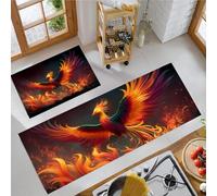Kitchen Mats Sets, 2 Piece Phoenix Rises From Ashes Non-slip Kitchen Floor Mat Stain-Resistant Mythology Fantasy Runner Rug Washable Standing Mats for Dining Room, Entryway, Office, 40x60cm+40x120cm