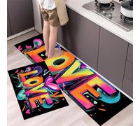 Kitchen Mats Sets, 2 Piece Valentine'S Day Love Non-slip Kitchen Floor Mat Anti-Fatigue Stain-Resistant Cool Style Runner Rug Washable Standing Mats for Dining Room, Entryway, Office, 43x75cm+43x120cm