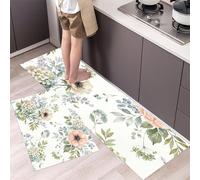 Kitchen Mats Sets, 2 Piece Wildflowers And Berries Non-slip Kitchen Floor Mat Stain-Resistant Watercolor Mori Girl Runner Rug Washable Standing Mats for Dining Room, Entryway, Office, 40x60cm+40x120cm