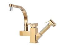 Kitchen Matte Black Pull-Out Bidet Spray Hot and Cold Mixing Faucet 360 Degree Swivel Sink Crane(Golden LED)